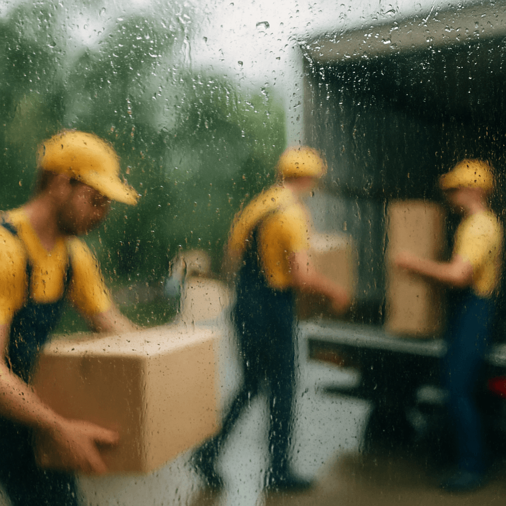 Movers working in the rain